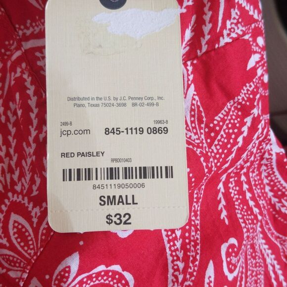 St. John's Bay NWT 100% cotton sleeveless red & white paisley blouse S - Picture 7 of 8